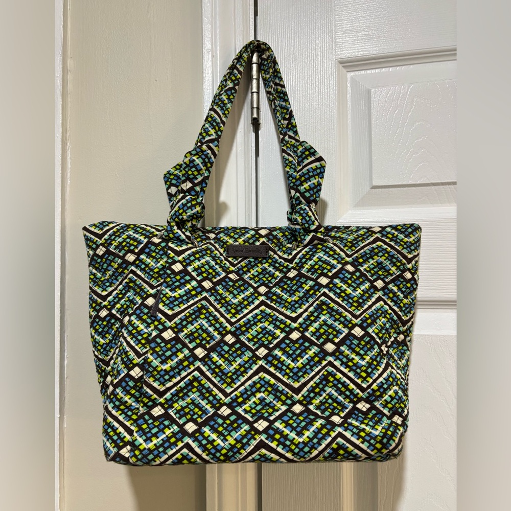 Vera Bradley Hadley East West Blue Green Quilted Tote Bag